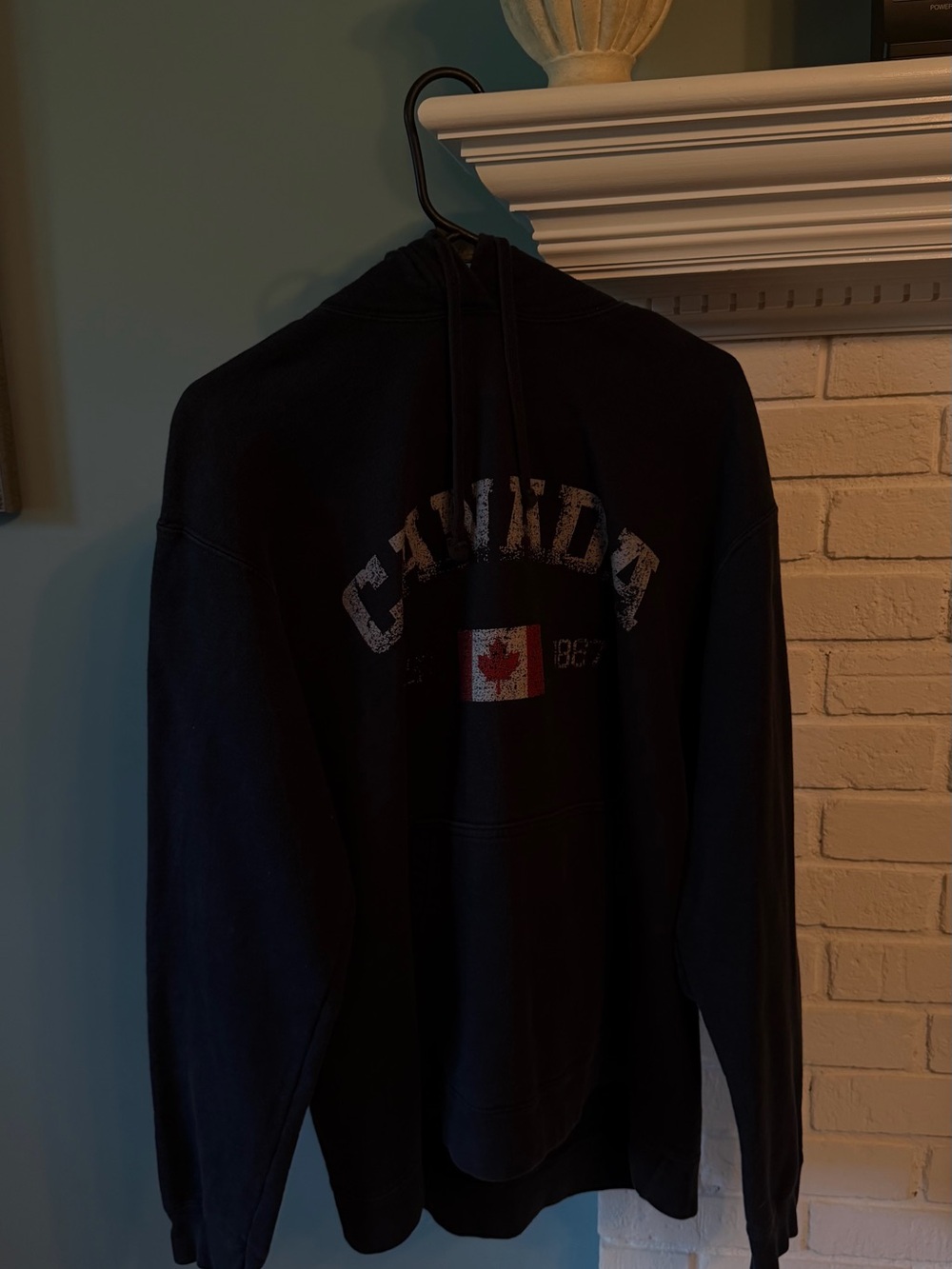 Port and Company Black Canada Hoodie with Red Accent